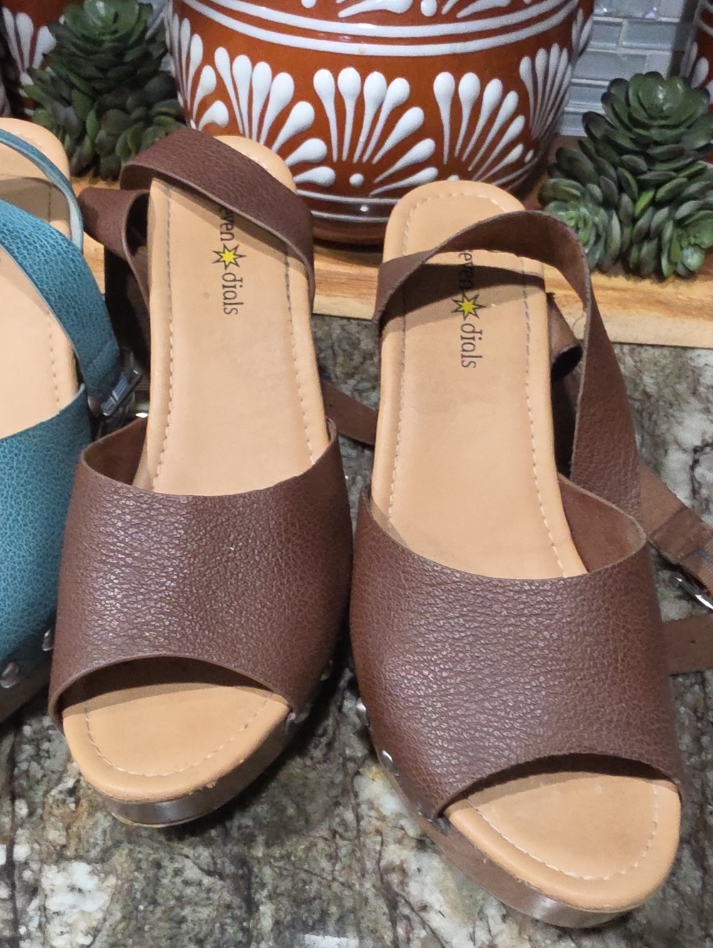 Both Brown & Turquoise Open-Toe Slingback Sandals